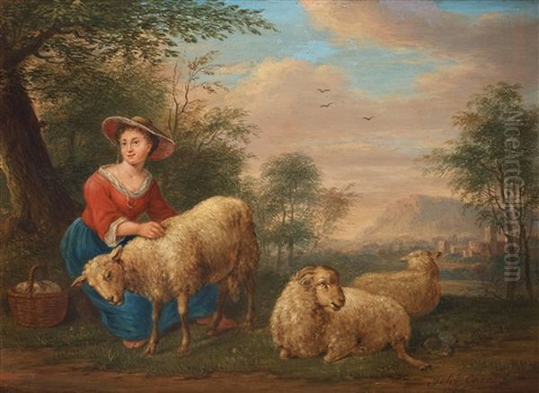 Landscape With Shepherdess Oil Painting by Johannes Carre