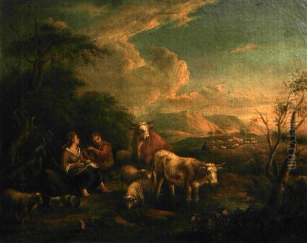 Scene Pastorale Avec Un Berger Jouant De La Flute Oil Painting by Michiel (Carree) Carre