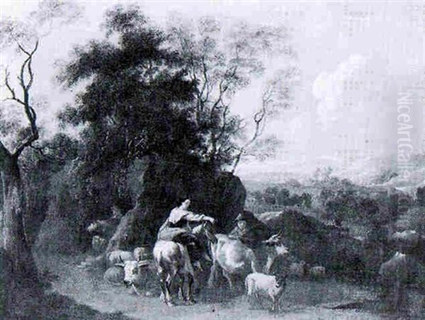 A Shepherdess And Cowherd With Their Live-stock Oil Painting by Michiel (Carree) Carre