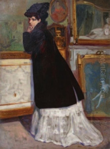 Elegante Pensive Oil Painting by Raoul Carre