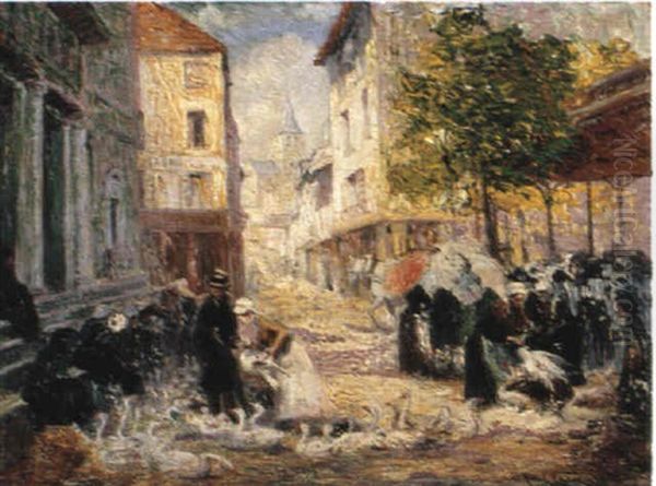 Selling Geese At The Market Oil Painting by Raoul Carre