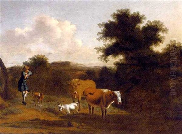 An Italianate Landscape With A Drover And His Cattle Oil Painting by Michiel Carree