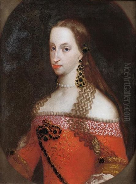 Portrait Presume De Marie-louise D'orleans, Epouse Du Roi Charles Ii D'espagne Dans Un Ovale Peint Oil Painting by Juan Carreno De Miranda