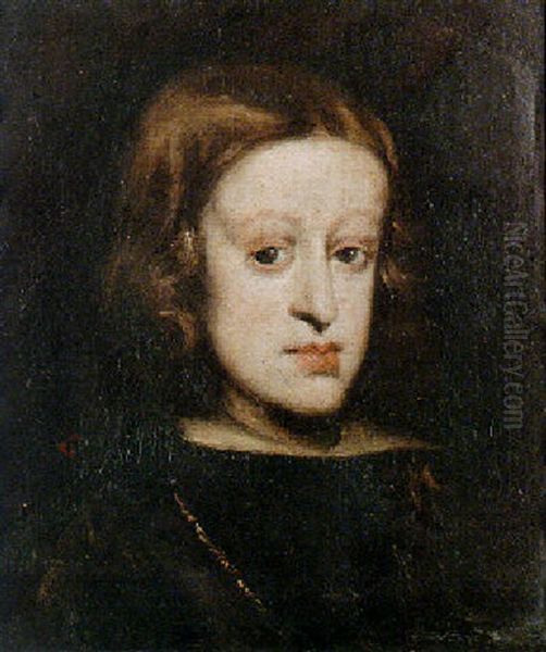 Portrait Of King Charles Ii Of Spain As A Boy, Head And Shoulders Oil Painting by Juan Carreno De Miranda