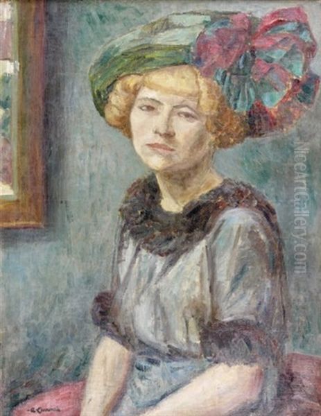 Portrait De Femme Au Chapeau by Augustin Carrera