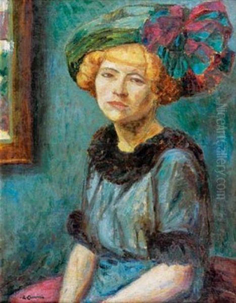 Portrait De Femme Au Chapeau Oil Painting by Augustin Carrera