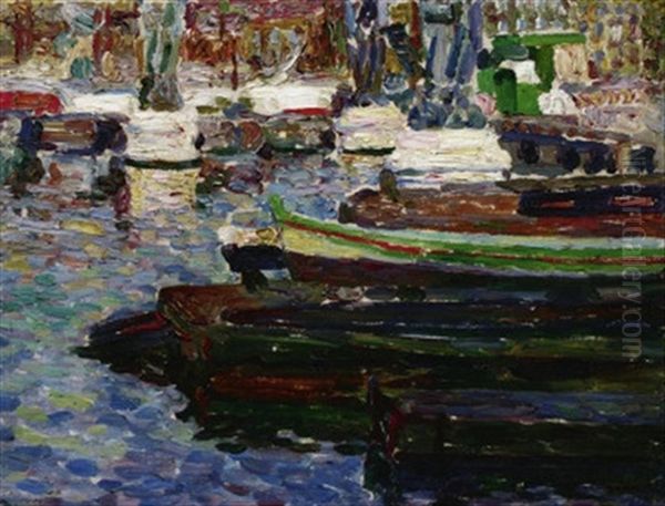 Mediterraner Hafen Oil Painting by Augustin Carrera