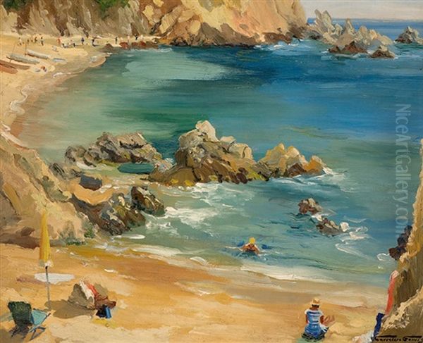 The Beach Of Lloret De Mar Oil Painting by Josep Carretero Gomis