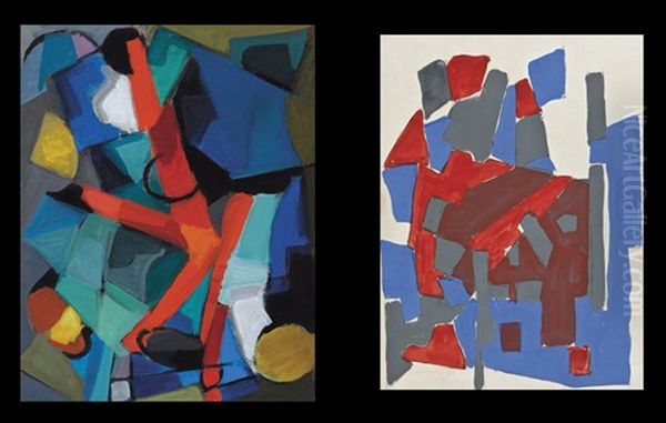 Composition (+ Another, Gouache, Smllr; 2 Works) Oil Painting by Georges Carrey