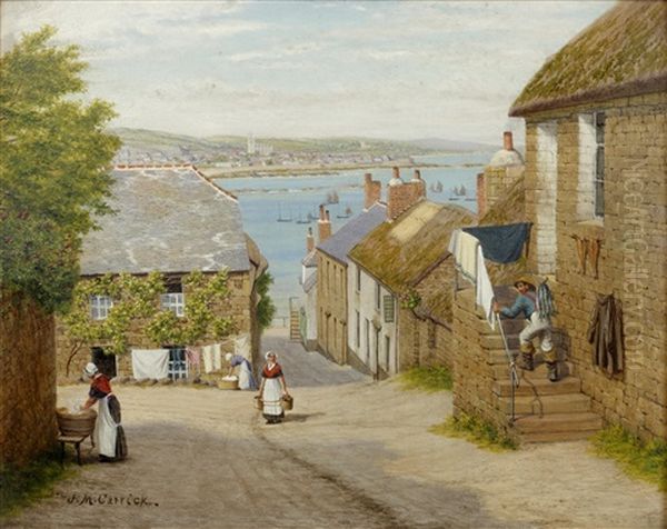 Coastal Village Street Scene Oil Painting by John Mulcaster Carrick