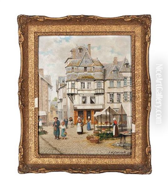 Old House In Lannion, Brittany (+ Street In Josselin, Morbihan, Brittany; 2 Works) Oil Painting by John Mulcaster Carrick