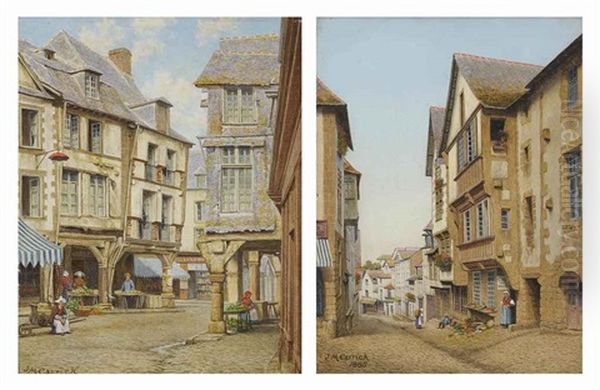 A Street In Dinan, Brittany (+ Another; 2 Works) Oil Painting by John Mulcaster Carrick