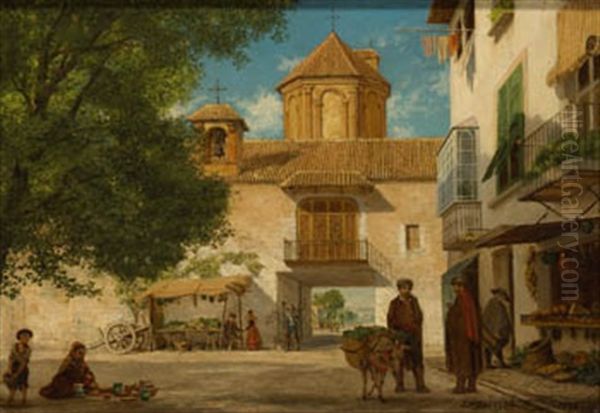 Patio De Granada Oil Painting by John Mulcaster Carrick