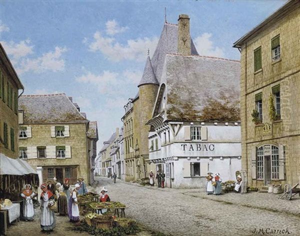 The Market Place, Pontivy, Brittany (+ The London Apprentice At Isleworth; 2 Works) Oil Painting by John Mulcaster Carrick