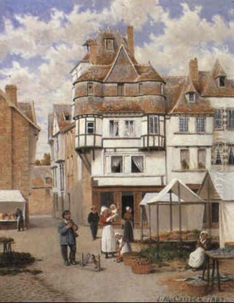 The Market Square, Lannion, Brittany Oil Painting by John Mulcaster Carrick