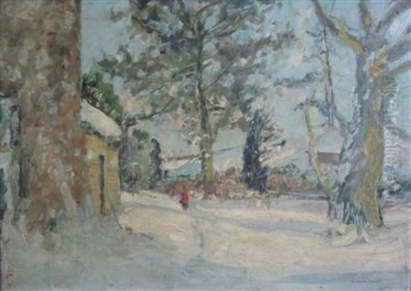 Snow In A Speyside Garden Oil Painting by William Arthur Carrick