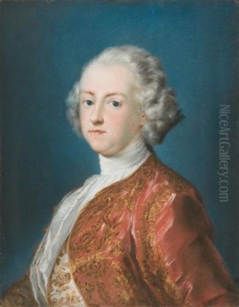 Portrait Of A Young Man, Head And Shoulder, Wearing A Red Jacket Oil Painting by Rosalba Carriera