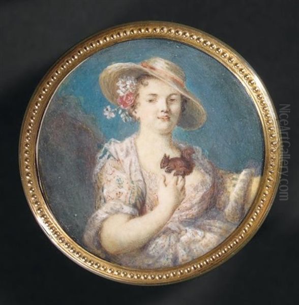 Portrait D'une Jeune Femme Tenant Sur Ses Doigts Un Ecureuil Oil Painting by Rosalba Carriera