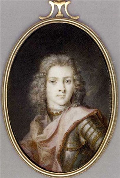 A Young Gentleman (duc Du Maine?), In Gilt-studded Armour, Red Cloak Draped Across His Left Shoulder, Shoulder-length Powdered Curling Hair ... Oil Painting by Rosalba Carriera