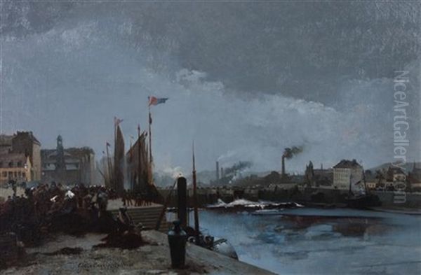 French Riverfront Oil Painting by Albert Ernest Carrier-Belleuse