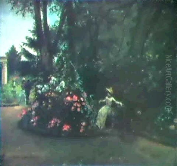 Elegant Figures In A Flower Garden Oil Painting by Albert Ernest Carrier-Belleuse