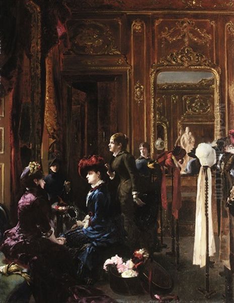 Fashion Salon In Paris Oil Painting by Louis Robert Carrier-Belleuse