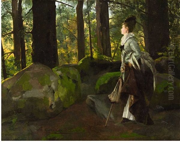 A Walk In The Woods Oil Painting by Louis Robert Carrier-Belleuse