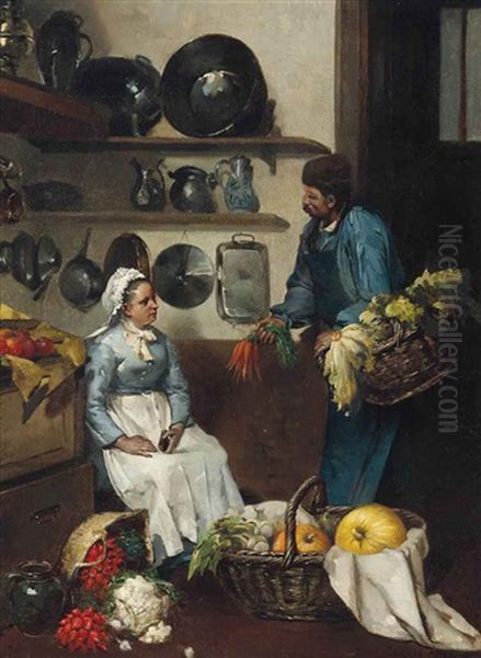 Delivering Groceries Oil Painting by Louis Robert Carrier-Belleuse