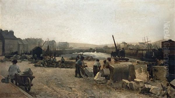 Marble Quarry Block Site Workers Oil Painting by Louis Robert Carrier-Belleuse