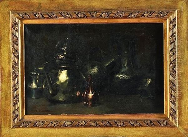 Nature Morte Aux Pichets De Cuivre Et D'etain Oil Painting by Louis Robert Carrier-Belleuse