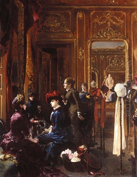 Un Salon De Modes A Paris Oil Painting by Louis Robert Carrier-Belleuse