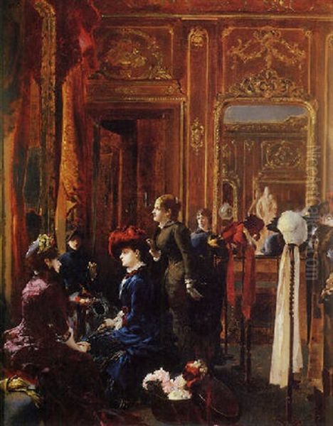 Un Salon De Mode A Paris Oil Painting by Louis Robert Carrier-Belleuse