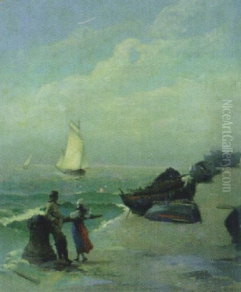 Fischerboote Vor Der Mole Oil Painting by Louis Robert Carrier-Belleuse