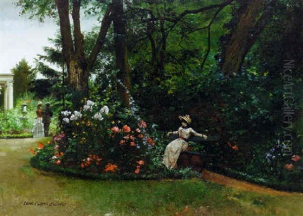 Summer In The Park Oil Painting by Louis Robert Carrier-Belleuse