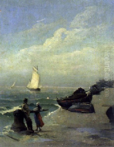 Fischerboote Vor Der Mole Oil Painting by Louis Robert Carrier-Belleuse