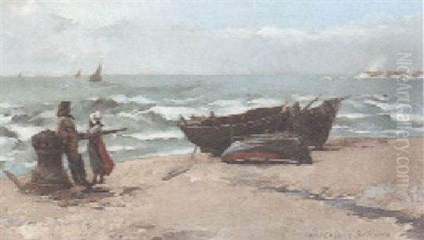 Plage En Bretagne Oil Painting by Louis Robert Carrier-Belleuse