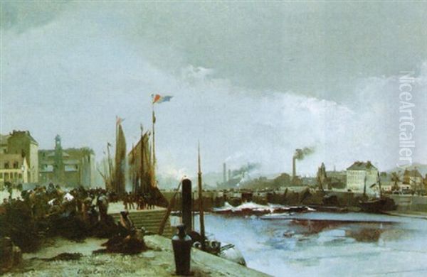 Quay Side Scene Oil Painting by Louis Robert Carrier-Belleuse