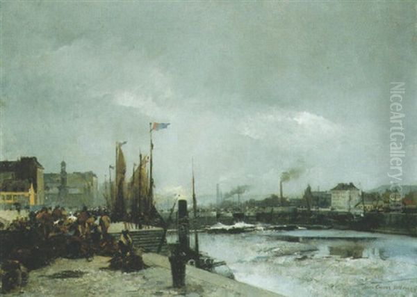 Harbour Scene Oil Painting by Louis Robert Carrier-Belleuse