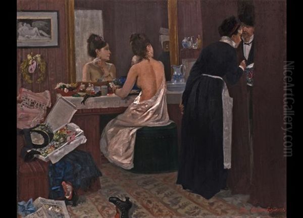 Herrenbesuch Bei Der Toilette Einer Dame Oil Painting by Pierre Carrier-Belleuse