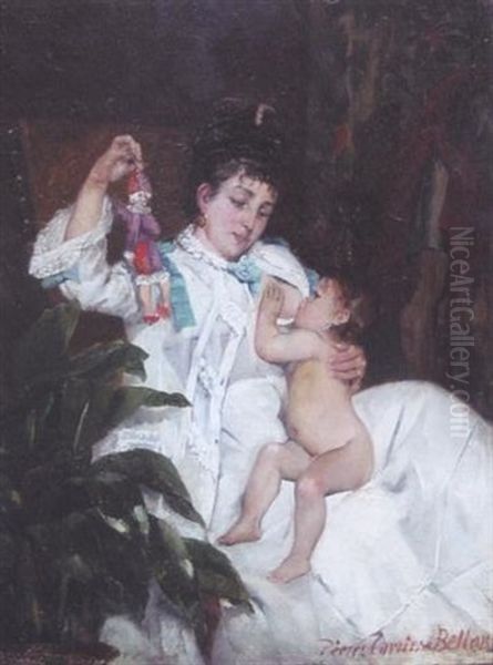 Mere Allaitant Son Enfant Oil Painting by Pierre Carrier-Belleuse