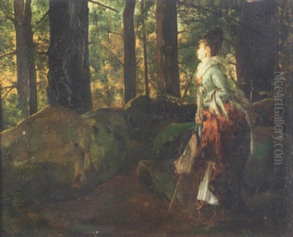 Elegante Dans Un Sous-bois Oil Painting by Pierre Carrier-Belleuse