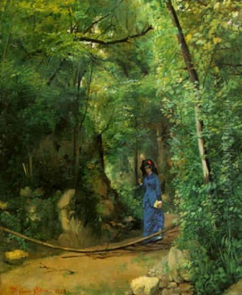 A Walk In The Woods Oil Painting by Pierre Carrier-Belleuse