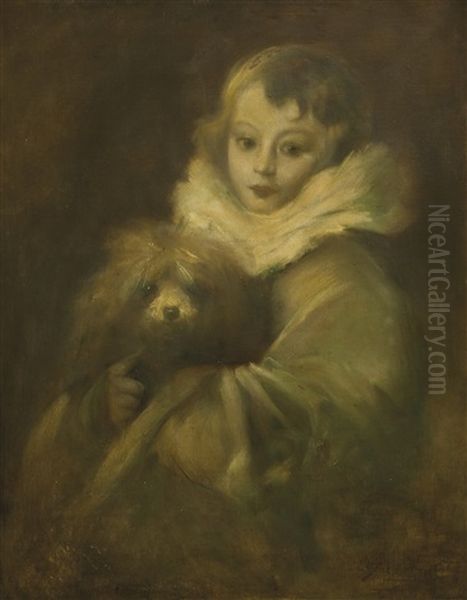 Joven Con Perro Oil Painting by Eugene Carriere