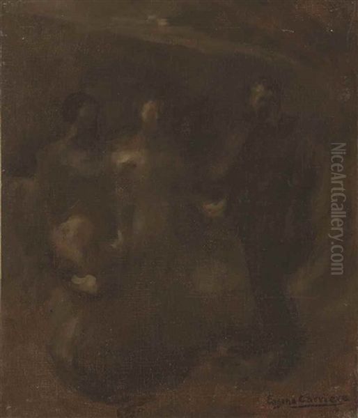 Trois Personnages Dans L'ombre Oil Painting by Eugene Carriere