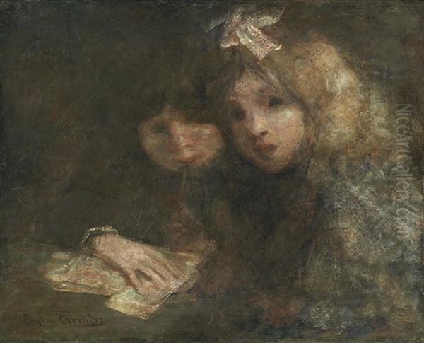 Deux Enfants Oil Painting by Eugene Carriere