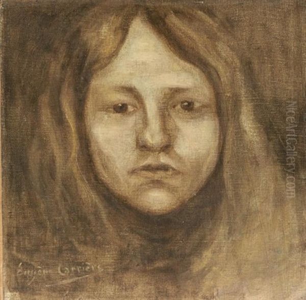 Visage De Jeune Fille Oil Painting by Eugene Carriere