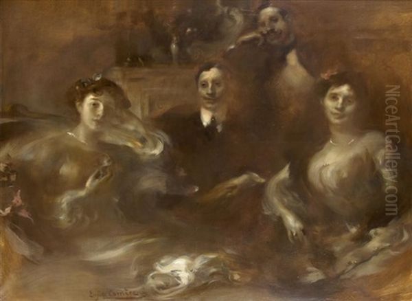 Portrait De La Famille Bernheim: Gaston Et Josse, Mathilde Et Suzanne Oil Painting by Eugene Carriere