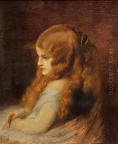 Portrait De Jeune Fille (helena) Oil Painting by Eugene Carriere