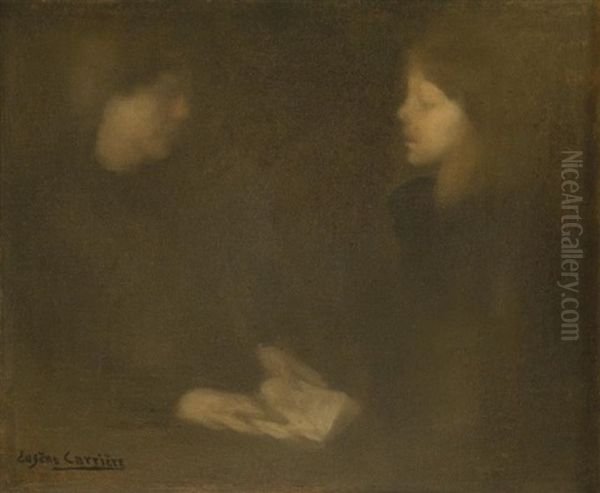 Deux Jeunes Filles Oil Painting by Eugene Carriere