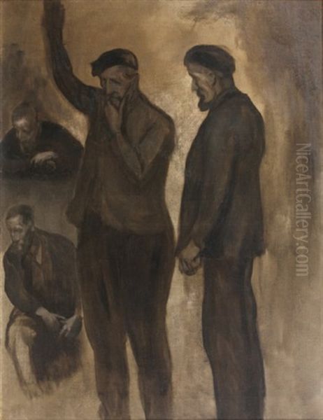 Hommes (study For The Theatre Populaire) Oil Painting by Eugene Carriere